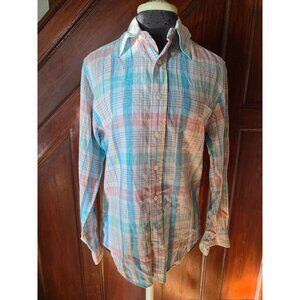 Brooks Brothers Small Pastel Plaid Irish Linen Button up Shirt Multicolor